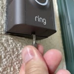 Ring Doorbell case screw located on the bottom of the unit. Use a T15 bit to loosen the screw.