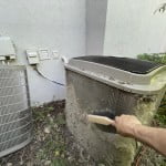 Brush all four sides of the condenser coil clean.