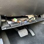Brake controller wiring located behind kick panel of Mercedes Benz GL SUV