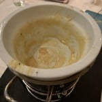 Residual crisp fondue cheese.