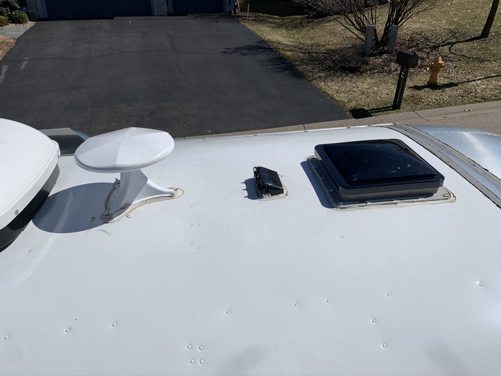 Airstream Globetrotter roof with Zamp solar prewire port pre-installed on roof.